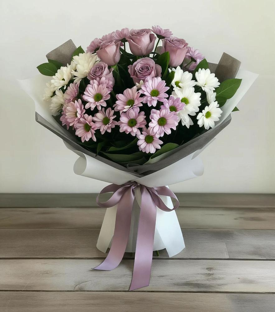 Букет цветов из: Хризантемы и Розы в Себрово