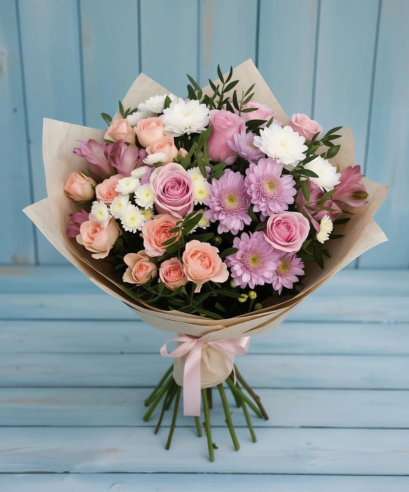 Букет цветов из: Хризантемы, Розы и Альстромерии в Себрово