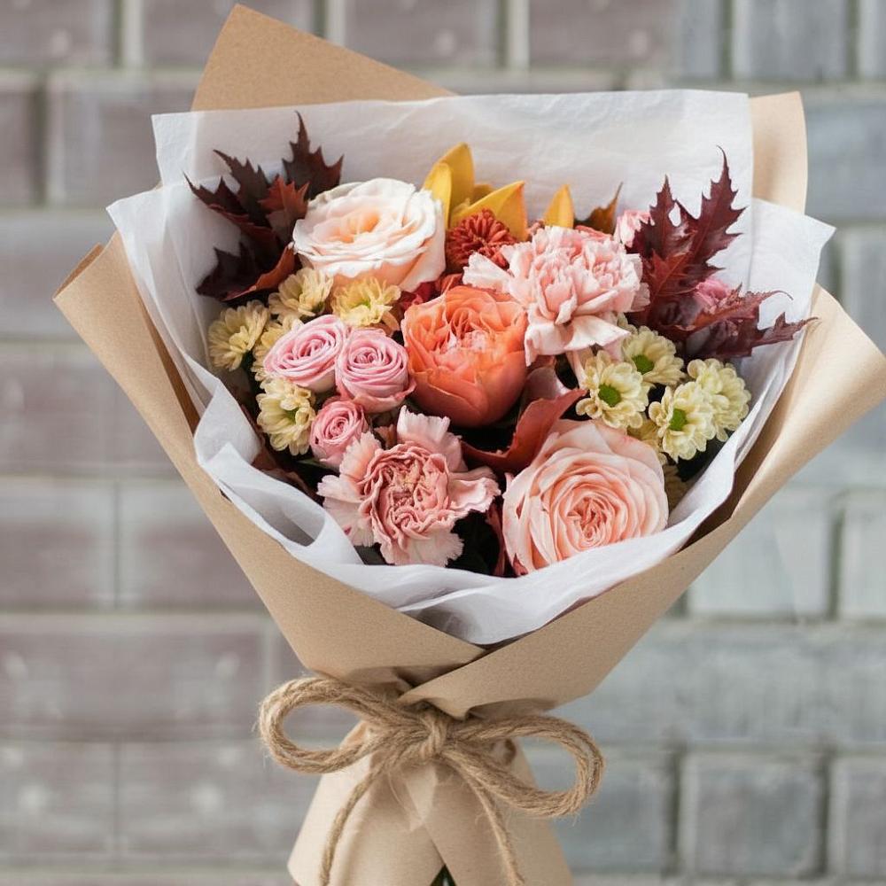 Букет цветов из: Гвоздики, Хризантемы и Розы в Себрово