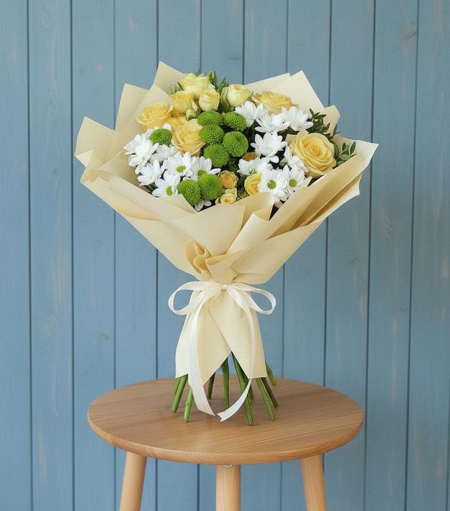 Букет цветов из: Хризантемы и Розы в Себрово