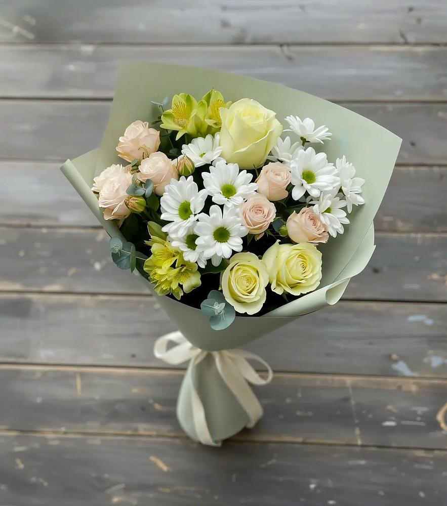 Букет цветов из: Альстромерии, Розы и Хризантемы в Себрово