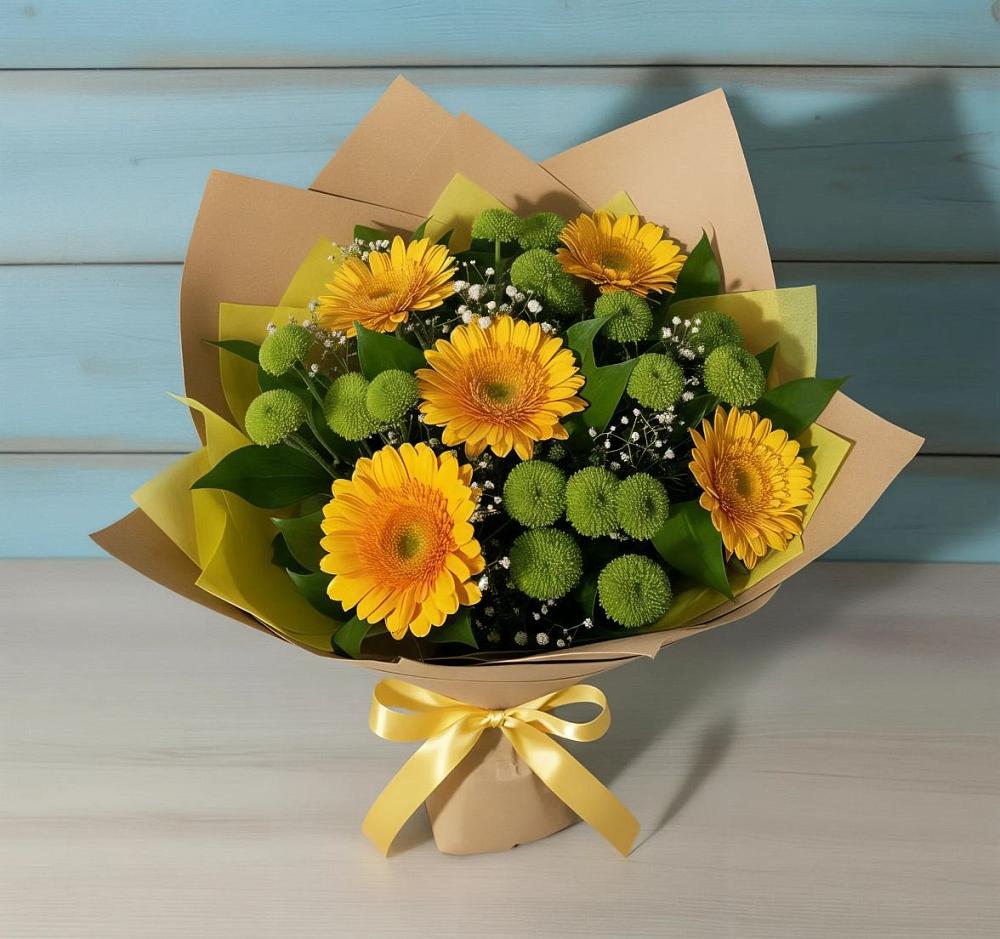 Букет цветов из: Герберы и Хризантемы в Себрово