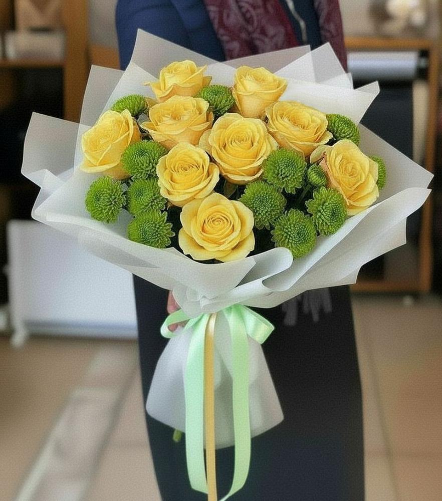 Букет цветов из: Хризантемы и Розы в Себрово