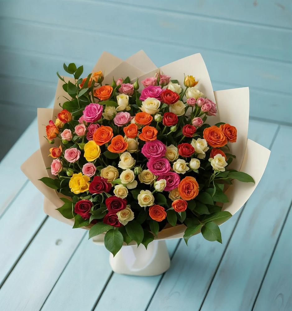 Букет Микс из разноцветных кустовых роз в Себрово
