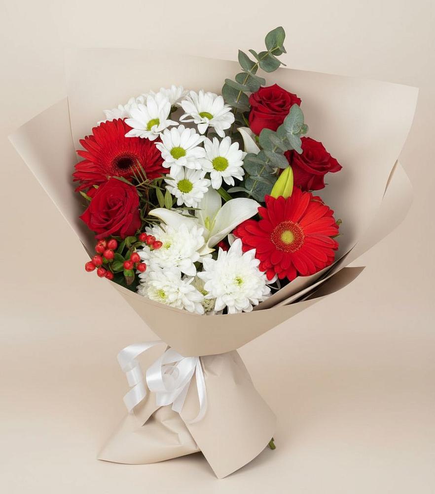 Букет цветов из: Розы, Хризантемы, Герберы и Лилии в Себрово