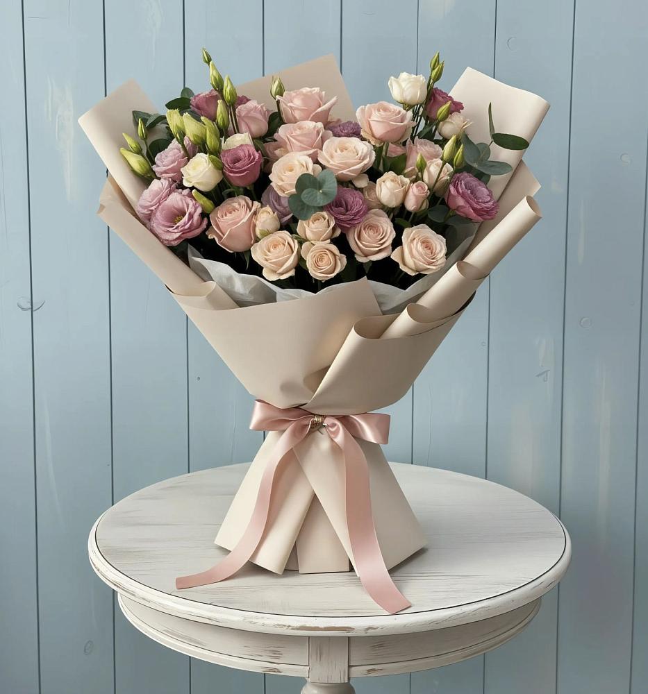 Букет цветов из: Розы и Лизиантусы в Себрово