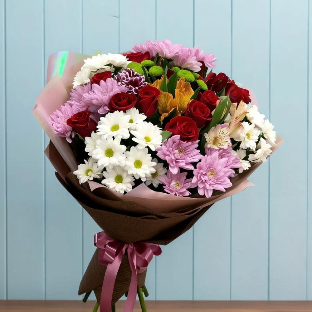 Букет цветов из: Розы, Хризантемы и Альстромерии в Себрово
