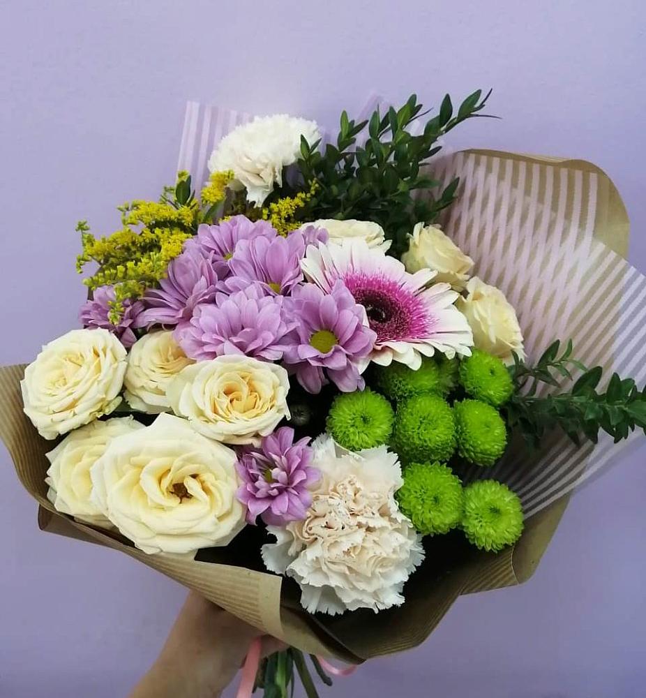 Букет цветов из: Хризантемы, Розы, Гвоздики и Герберы в Себрово