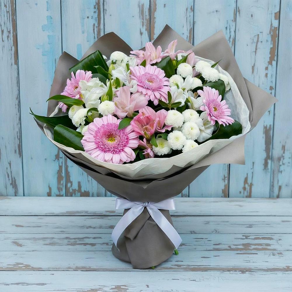 Букет цветов из: Герберы, Альстромерии и Хризантемы в Себрово
