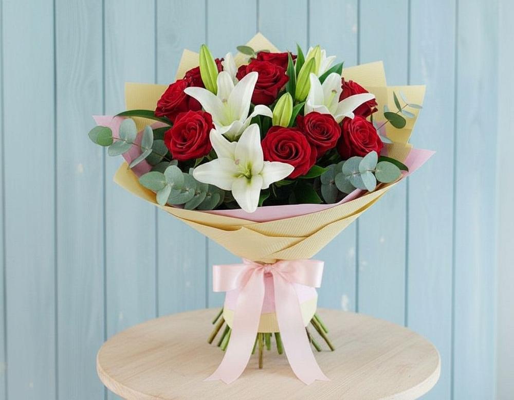 Букет цветов из: Лилии и Розы в Себрово